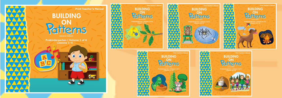 Building on Patterns Prekindergarten, montage of six book covers.